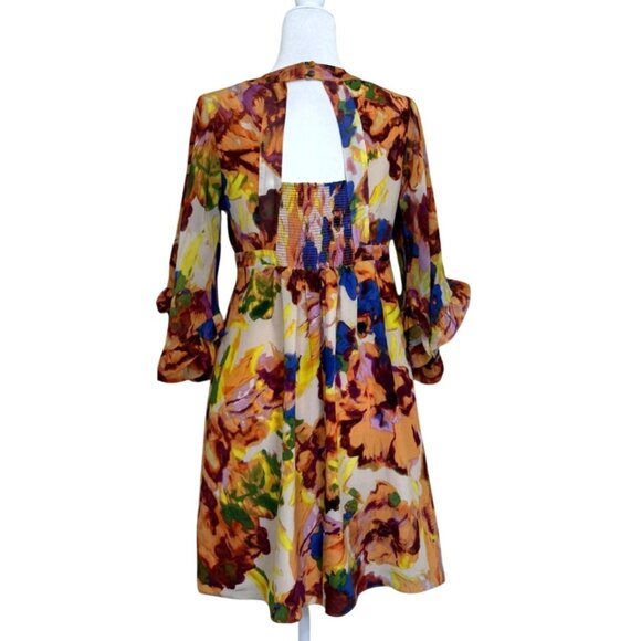 Anthropologie Maeve Silk Kimono Dress Floral V-Neck Open-Back Colorful Size 6 - Picture 2 of 8